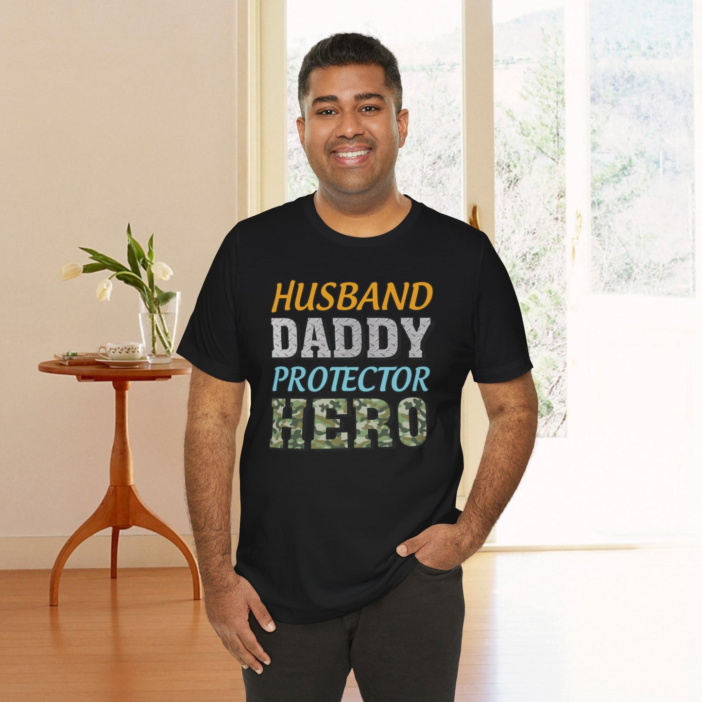 Husband Daddy Protector Hero | Dad | Father's Day | Grandpa | Adult Jersey Short Sleeve Tee
