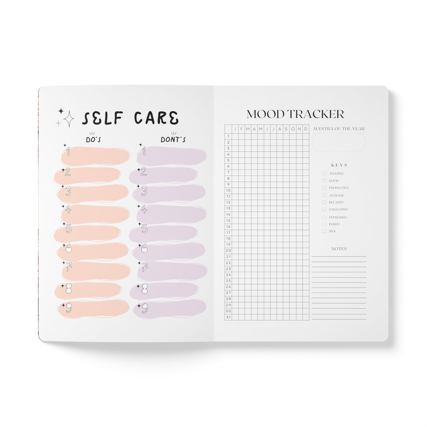 Self-Care | Goals | Mood Tracker | Boho Celestial | Softcover Journal