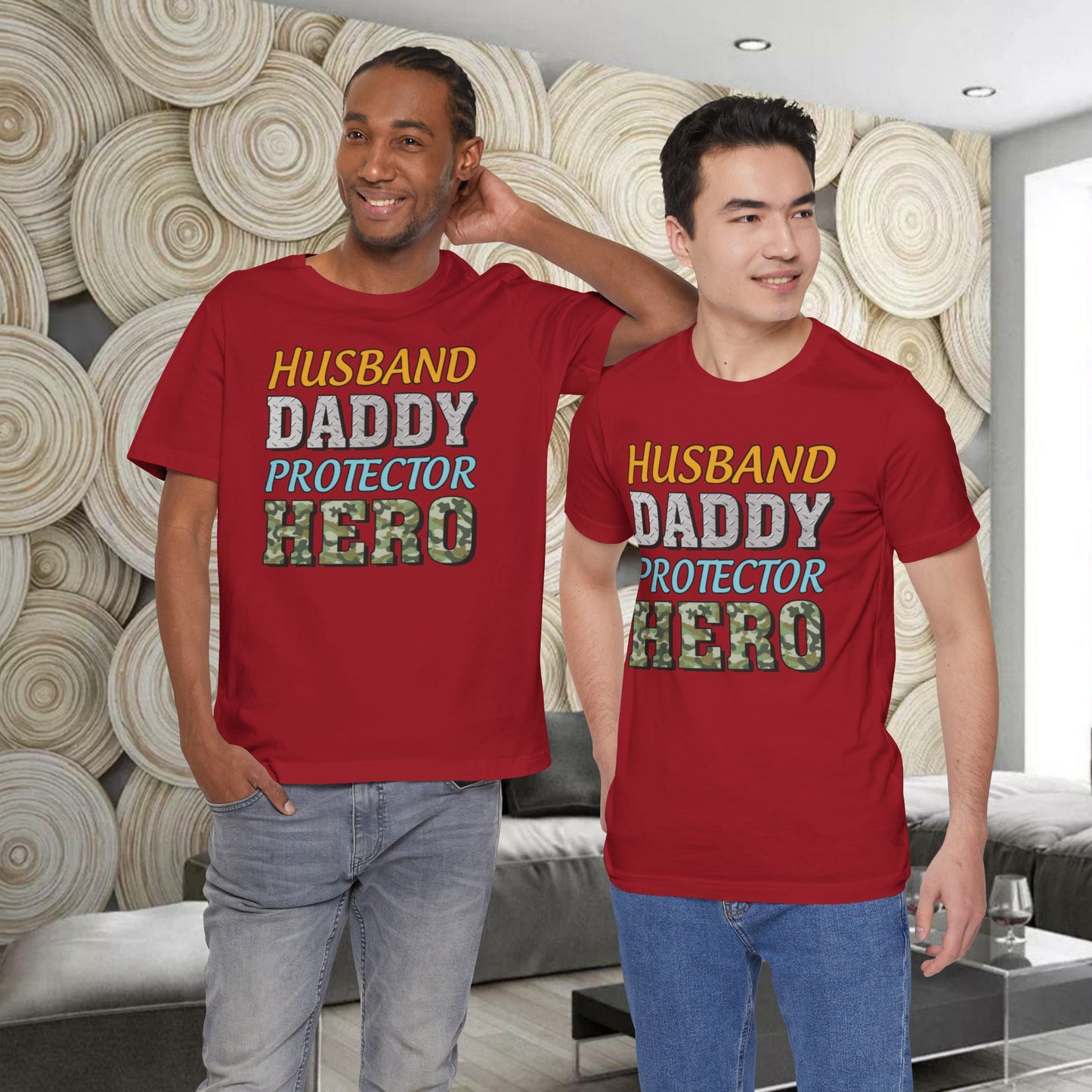 Husband Daddy Protector Hero | Dad | Father's Day | Grandpa | Adult Jersey Short Sleeve Tee
