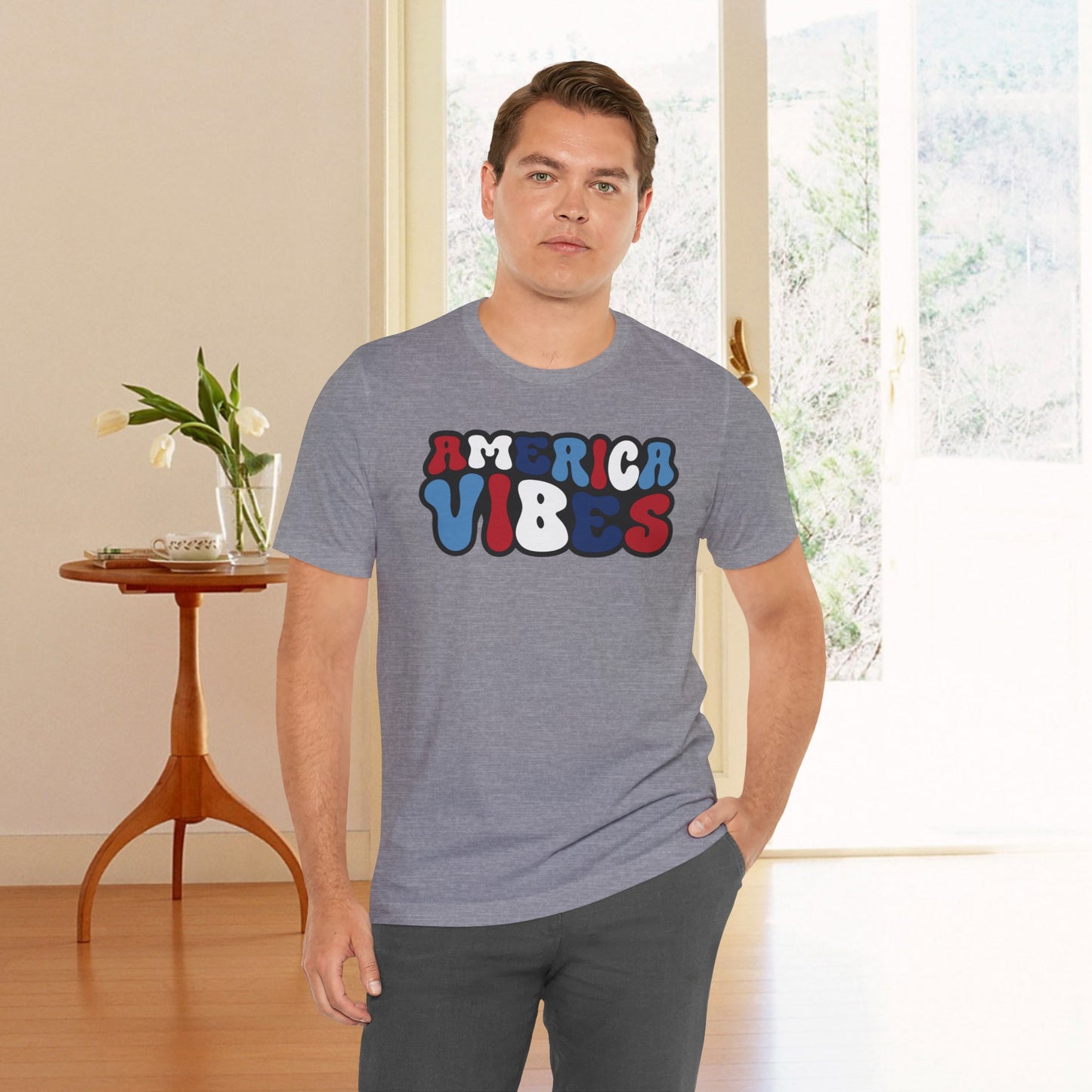 America Vibes | July 4th | Independence Day | Flag| Adult Jersey Short Sleeve Tee