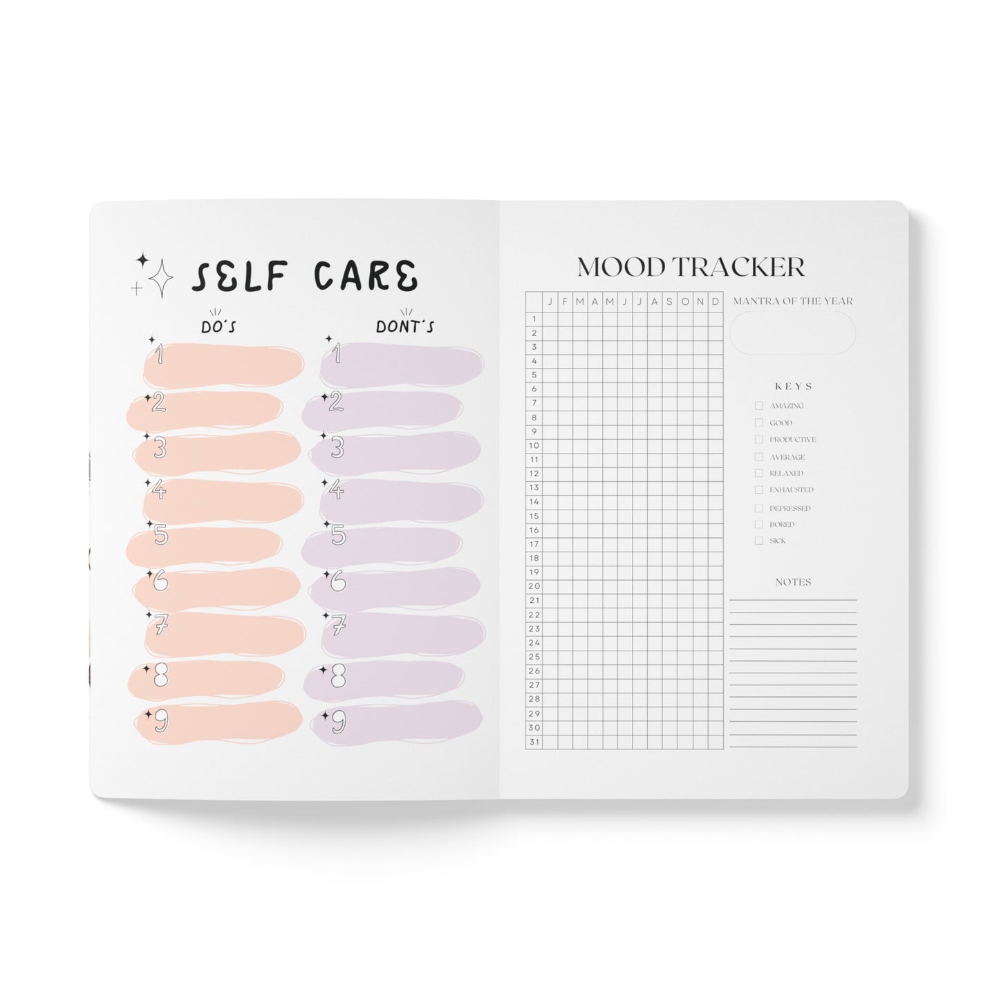 Self-Care | Goals | Mood Tracker | Boho Celestial | Dreamcatcher | Softcover Journal