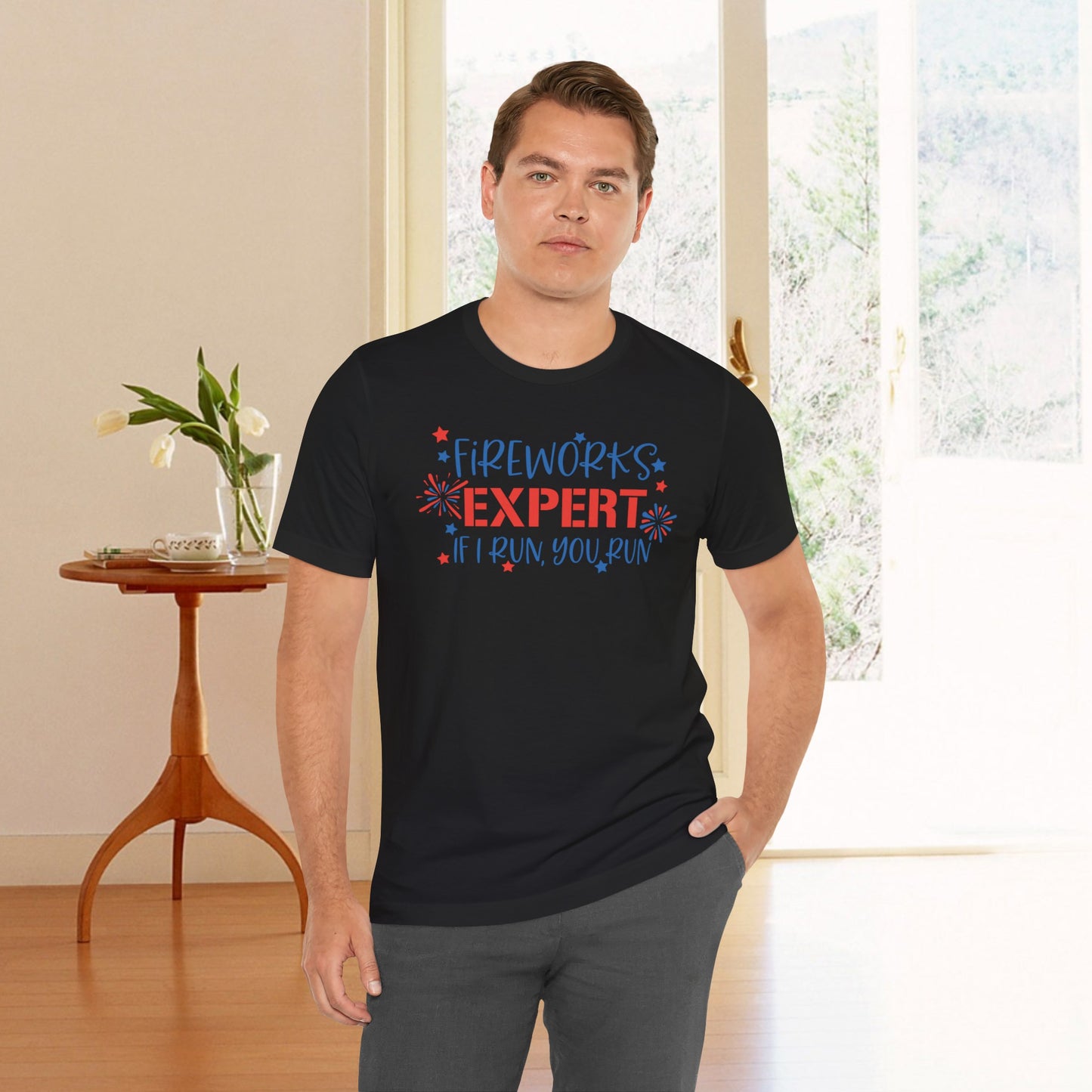 Fireworks Expert | July 4th | Independence Day | Flag | Adult Jersey Short Sleeve Tee