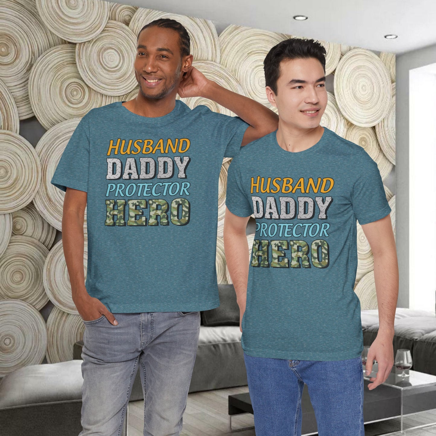 Husband Daddy Protector Hero | Dad | Father's Day | Grandpa | Adult Jersey Short Sleeve Tee