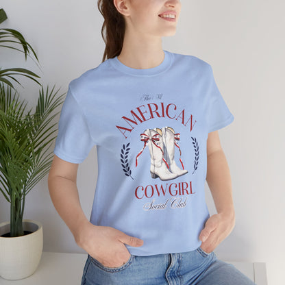 All American Cowgirl Social Club Tee | July 4th | Independence Day | Flag | Adult Jersey Short Sleeve Tee