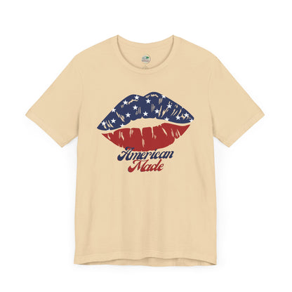 American Made | Lips | Kiss | July 4th | Independence Day | Flag | Adult Jersey Short Sleeve Tee