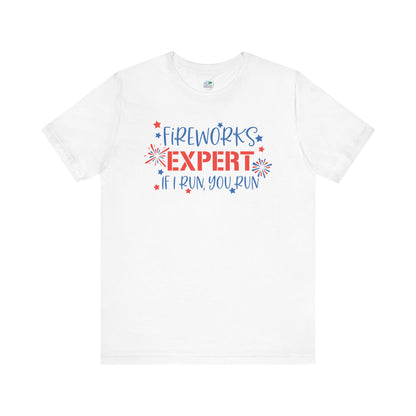 Fireworks Expert | July 4th | Independence Day | Flag | Adult Jersey Short Sleeve Tee