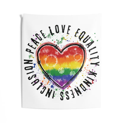 Peace, Love, Equality, Kindness, Inclusion Heart | Pride | Rainbow | Indoor Wall Tapestries