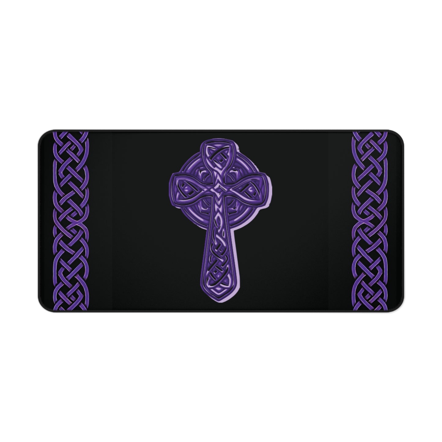 Celtic Cross Desk Mat — Black with Purple Celtic Knot Accents