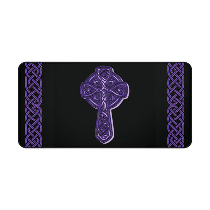 Celtic Cross Desk Mat — Black with Purple Celtic Knot Accents