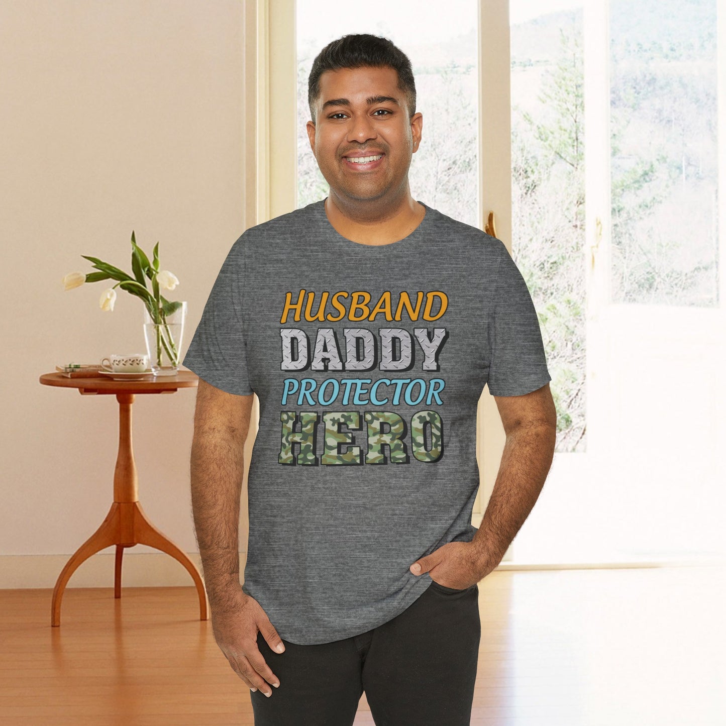 Husband Daddy Protector Hero | Dad | Father's Day | Grandpa | Adult Jersey Short Sleeve Tee