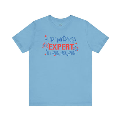 Fireworks Expert | July 4th | Independence Day | Flag | Adult Jersey Short Sleeve Tee