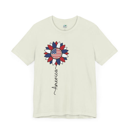 American Sunflower | July 4th | Independence Day | Flag | Adult Jersey Short Sleeve Tee