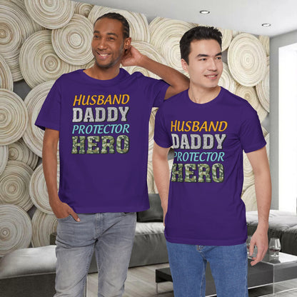 Husband Daddy Protector Hero | Dad | Father's Day | Grandpa | Adult Jersey Short Sleeve Tee