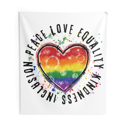 Peace, Love, Equality, Kindness, Inclusion Heart | Pride | Rainbow | Indoor Wall Tapestries