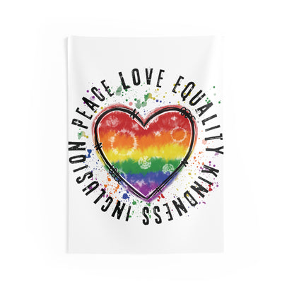 Peace, Love, Equality, Kindness, Inclusion Heart | Pride | Rainbow | Indoor Wall Tapestries