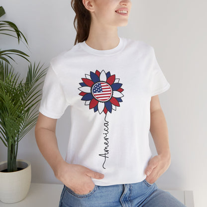 American Sunflower | July 4th | Independence Day | Flag | Adult Jersey Short Sleeve Tee