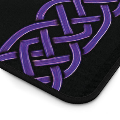 Celtic Cross Desk Mat — Black with Purple Celtic Knot Accents