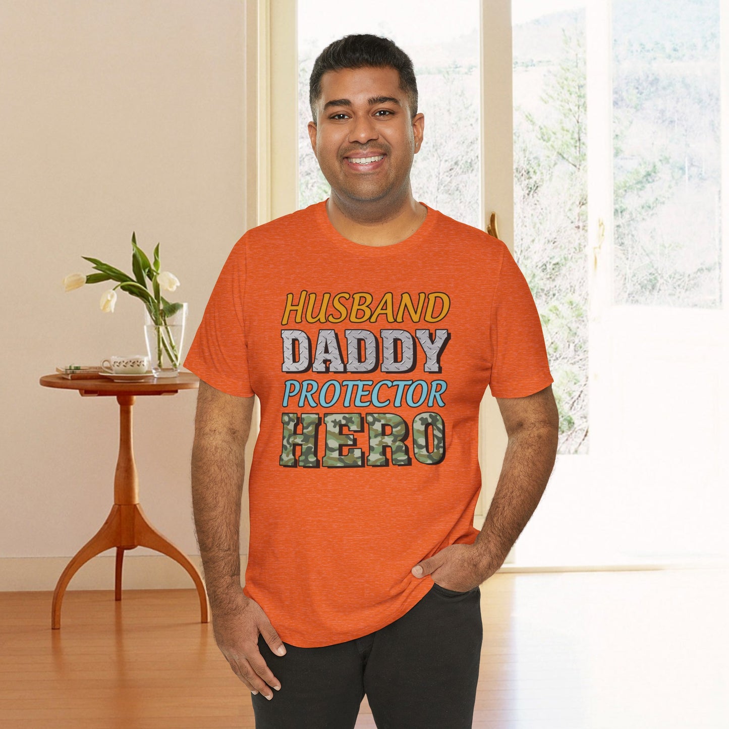 Husband Daddy Protector Hero | Dad | Father's Day | Grandpa | Adult Jersey Short Sleeve Tee