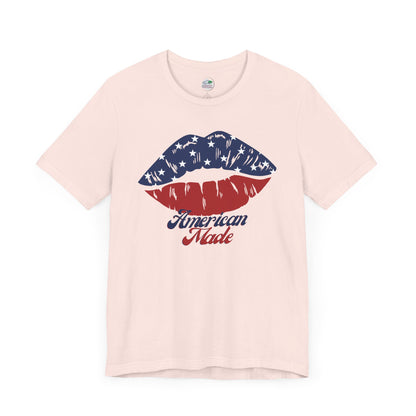 American Made | Lips | Kiss | July 4th | Independence Day | Flag | Adult Jersey Short Sleeve Tee