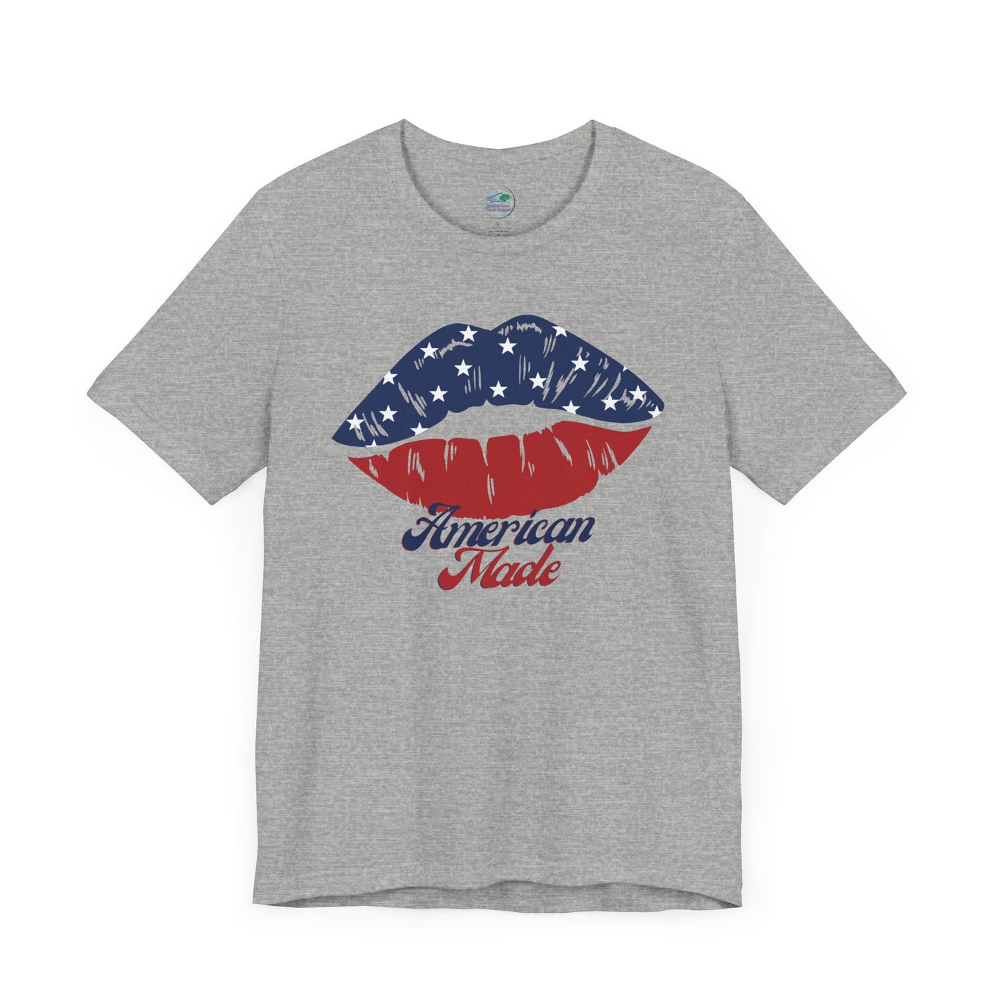 American Made | Lips | Kiss | July 4th | Independence Day | Flag | Adult Jersey Short Sleeve Tee