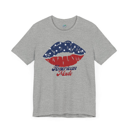 American Made | Lips | Kiss | July 4th | Independence Day | Flag | Adult Jersey Short Sleeve Tee