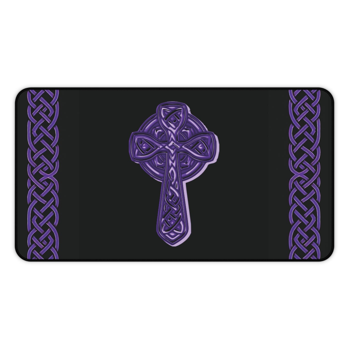 Celtic Cross Desk Mat — Black with Purple Celtic Knot Accents