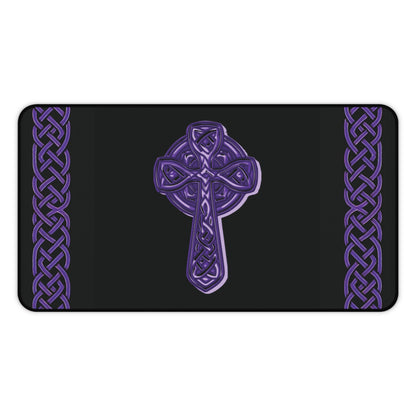 Celtic Cross Desk Mat — Black with Purple Celtic Knot Accents