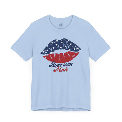 American Made | Lips | Kiss | July 4th | Independence Day | Flag | Adult Jersey Short Sleeve Tee