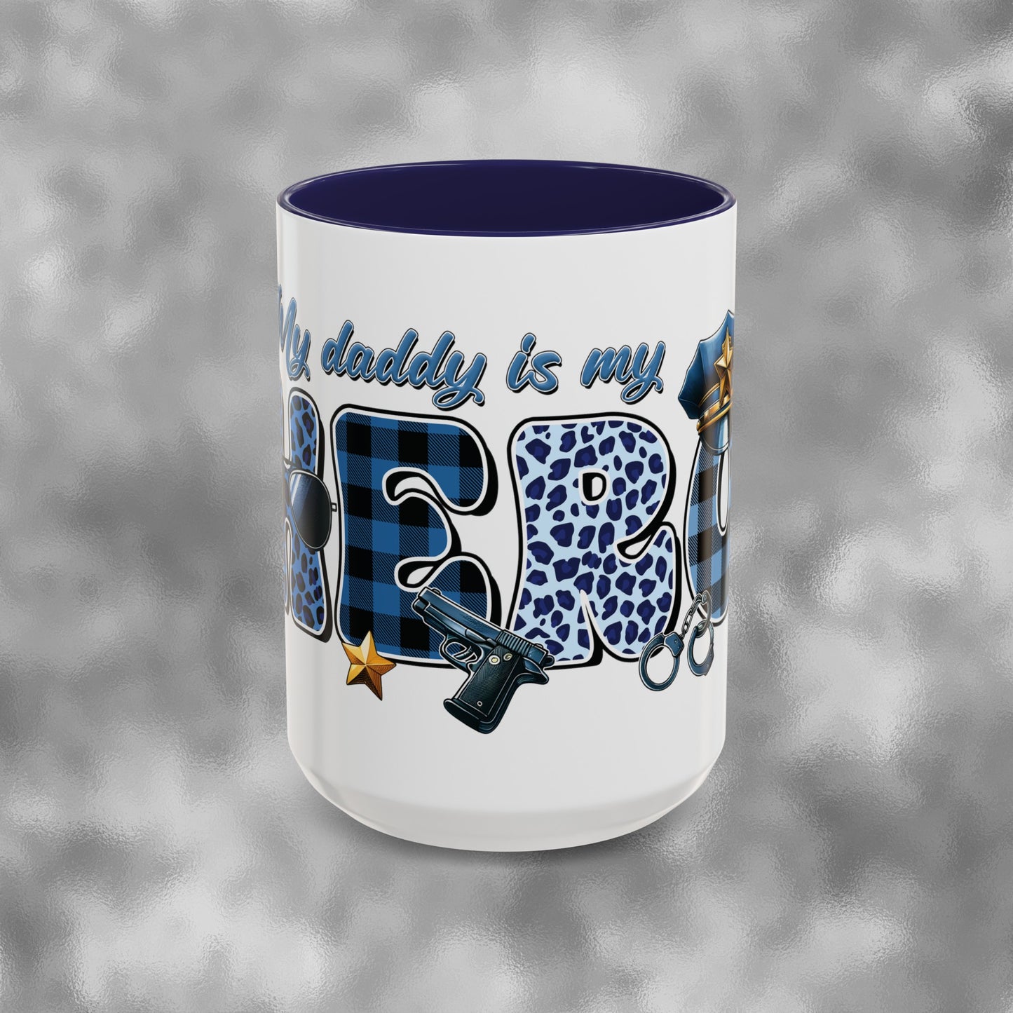 My Daddy is my Hero | Father's Day | Police Officer | Dad | Blue Line | Blue Lives | Accent Coffee Mug (15oz)