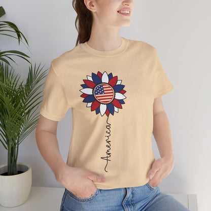 American Sunflower | July 4th | Independence Day | Flag | Adult Jersey Short Sleeve Tee