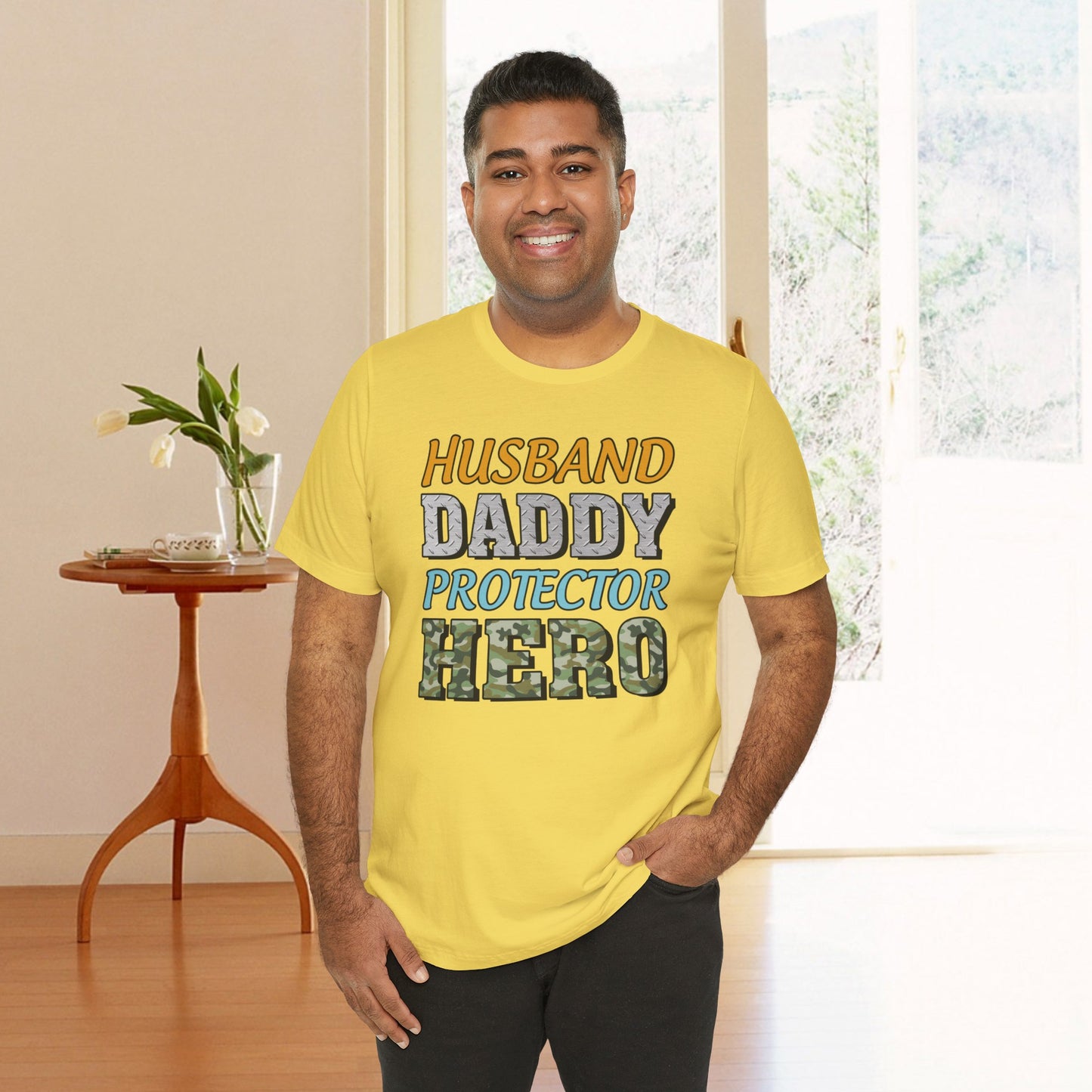 Husband Daddy Protector Hero | Dad | Father's Day | Grandpa | Adult Jersey Short Sleeve Tee