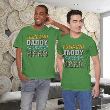 Husband Daddy Protector Hero | Dad | Father's Day | Grandpa | Adult Jersey Short Sleeve Tee