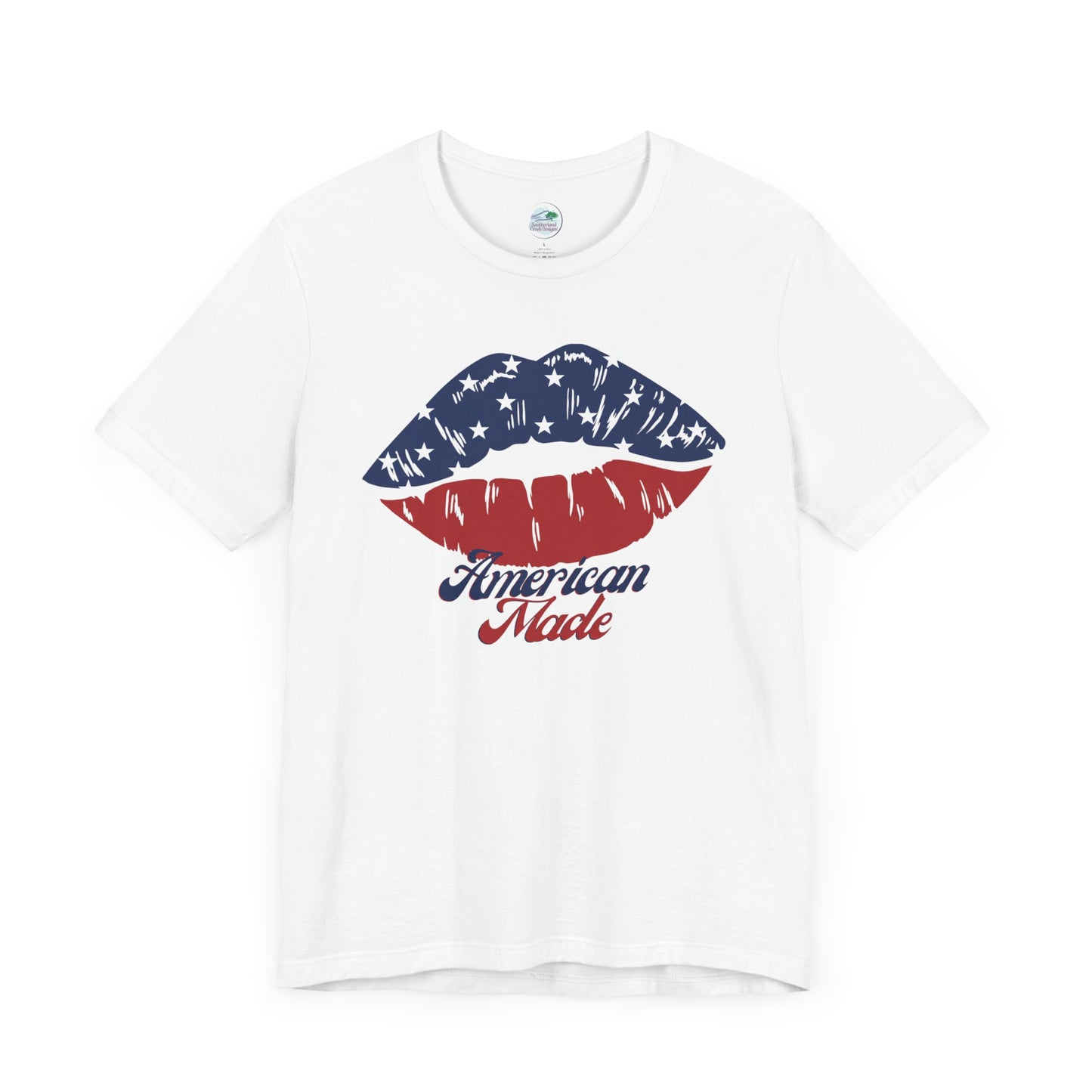 American Made | Lips | Kiss | July 4th | Independence Day | Flag | Adult Jersey Short Sleeve Tee