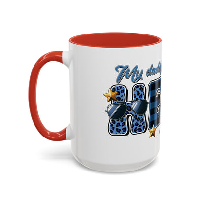 My Daddy is my Hero | Father's Day | Police Officer | Dad | Blue Line | Blue Lives | Accent Coffee Mug (15oz)