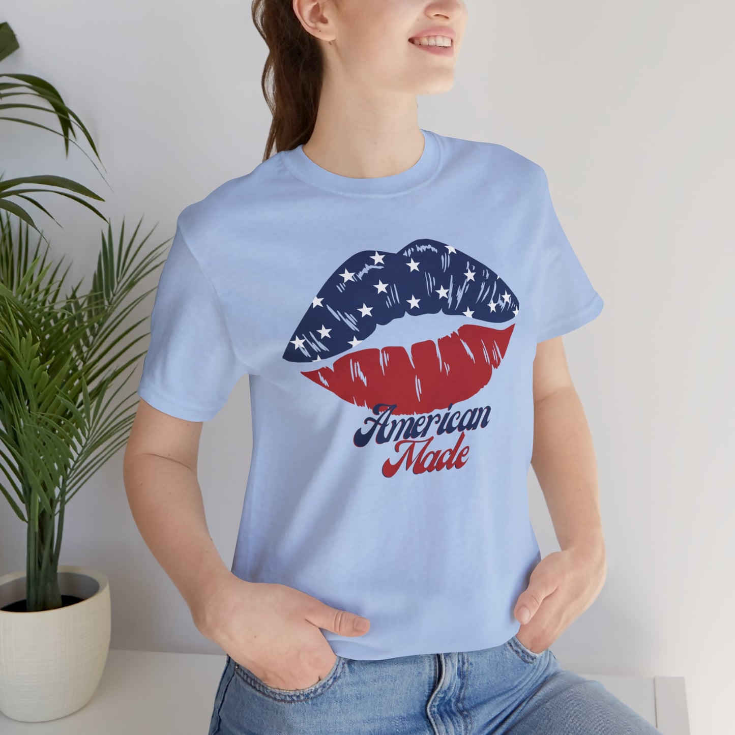 American Made | Lips | Kiss | July 4th | Independence Day | Flag | Adult Jersey Short Sleeve Tee