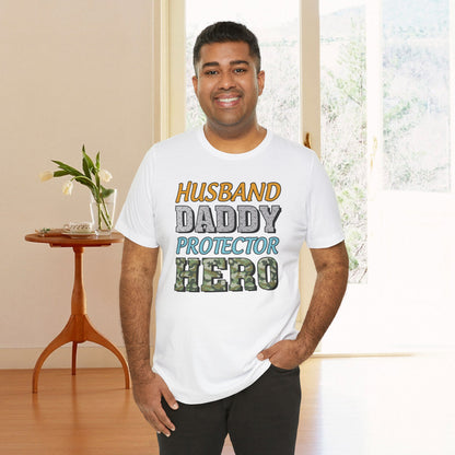 Husband Daddy Protector Hero | Dad | Father's Day | Grandpa | Adult Jersey Short Sleeve Tee