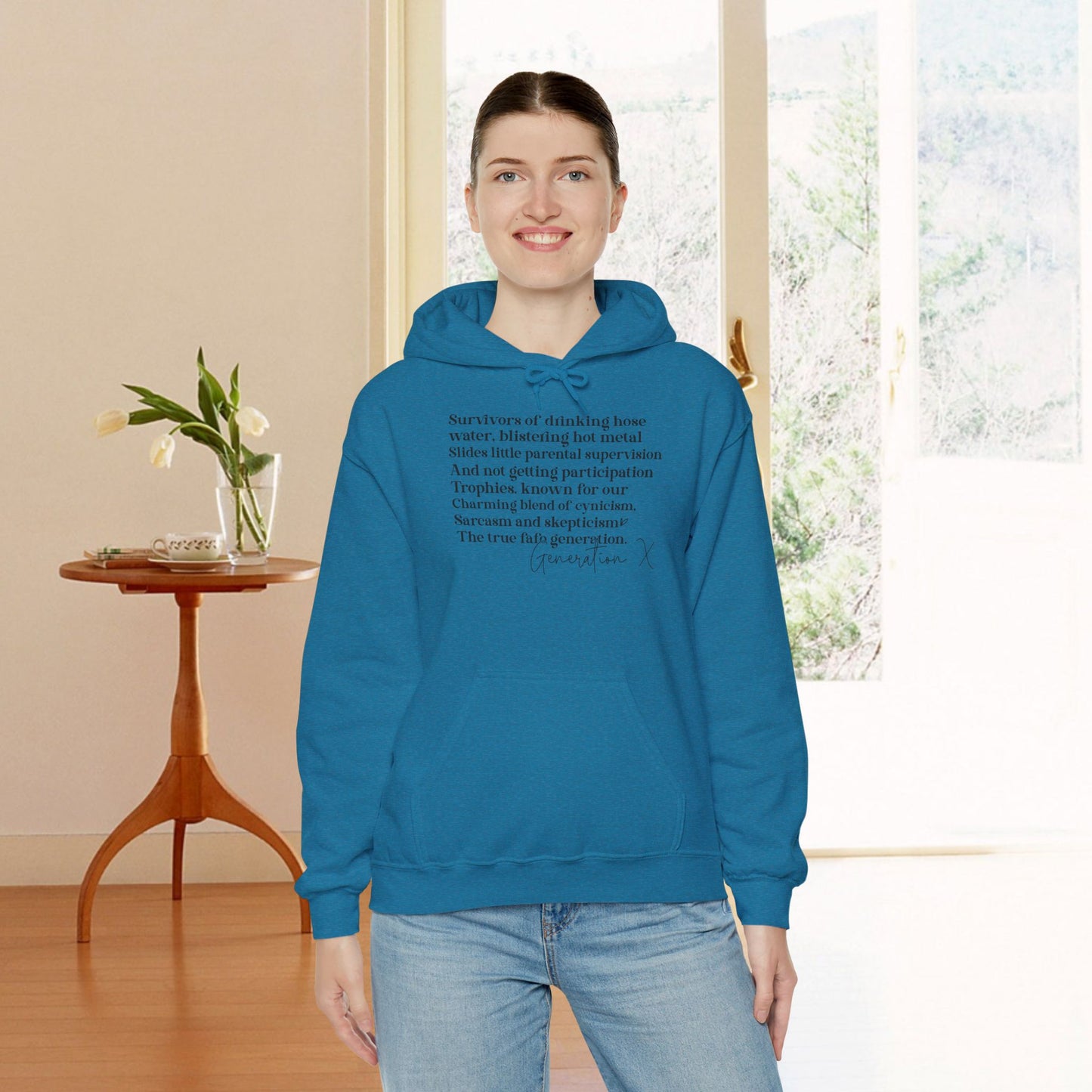 Generation X Adult Hooded Sweatshirt - Unisex Heavy Blend with Gen X Funny Quote