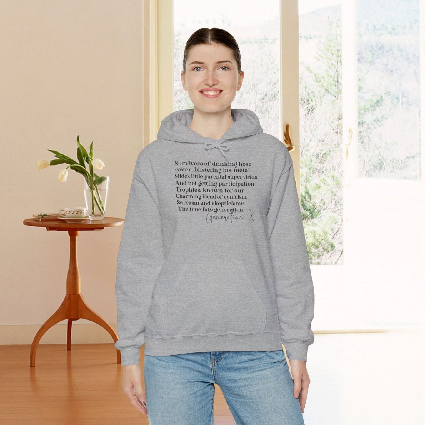 Generation X Adult Hooded Sweatshirt - Unisex Heavy Blend with Gen X Funny Quote