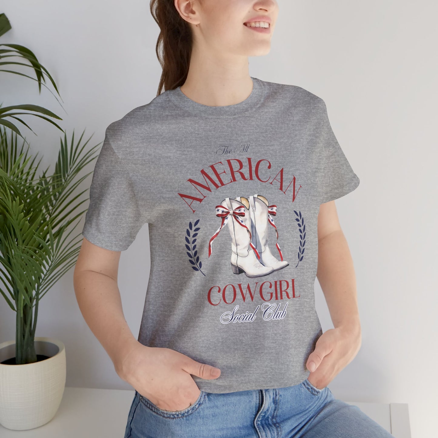 All American Cowgirl Social Club Tee | July 4th | Independence Day | Flag | Adult Jersey Short Sleeve Tee