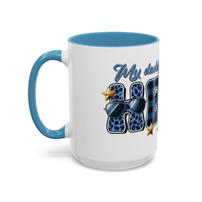 My Daddy is my Hero | Father's Day | Police Officer | Dad | Blue Line | Blue Lives | Accent Coffee Mug (15oz)