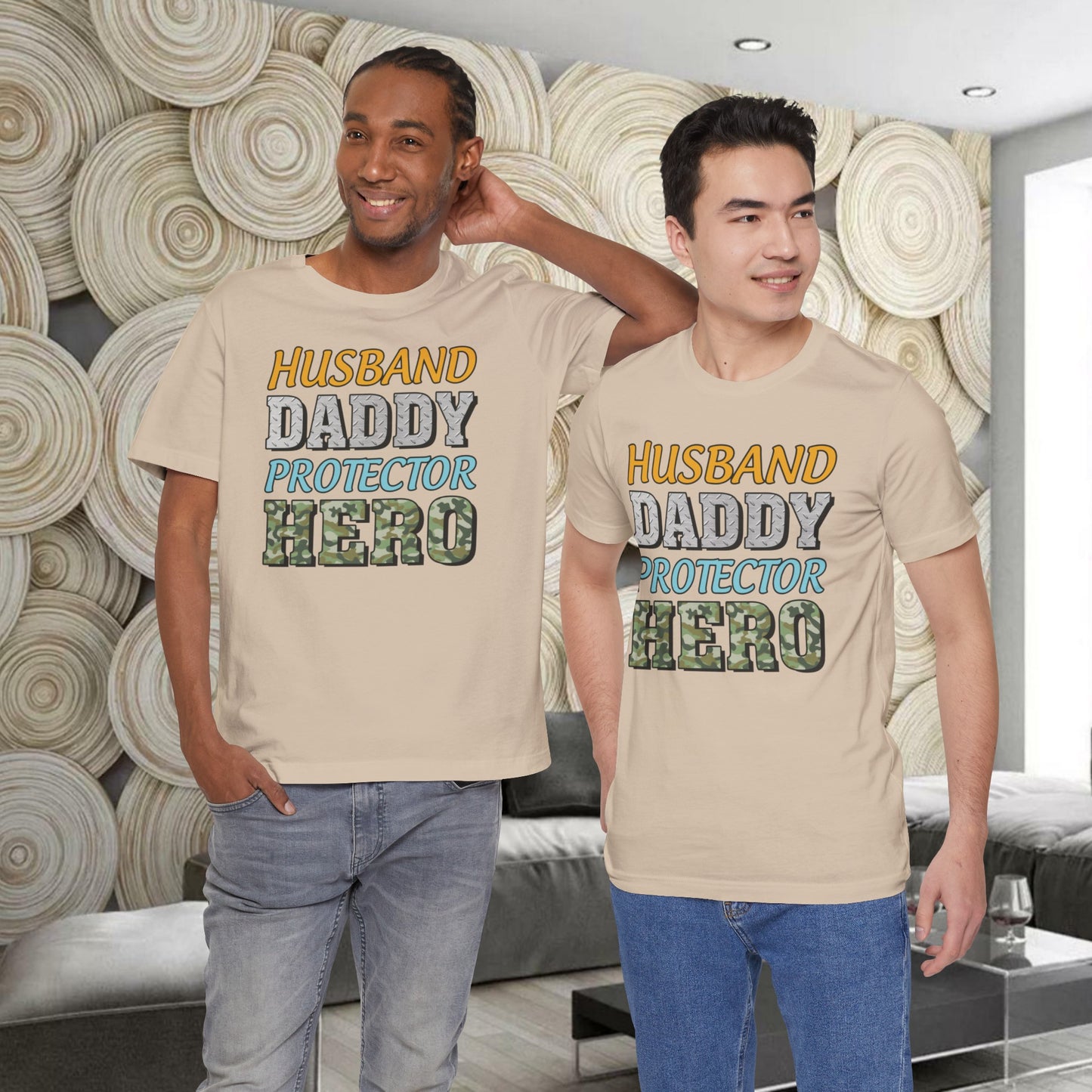 Husband Daddy Protector Hero | Dad | Father's Day | Grandpa | Adult Jersey Short Sleeve Tee