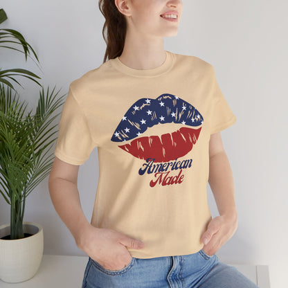 American Made | Lips | Kiss | July 4th | Independence Day | Flag | Adult Jersey Short Sleeve Tee