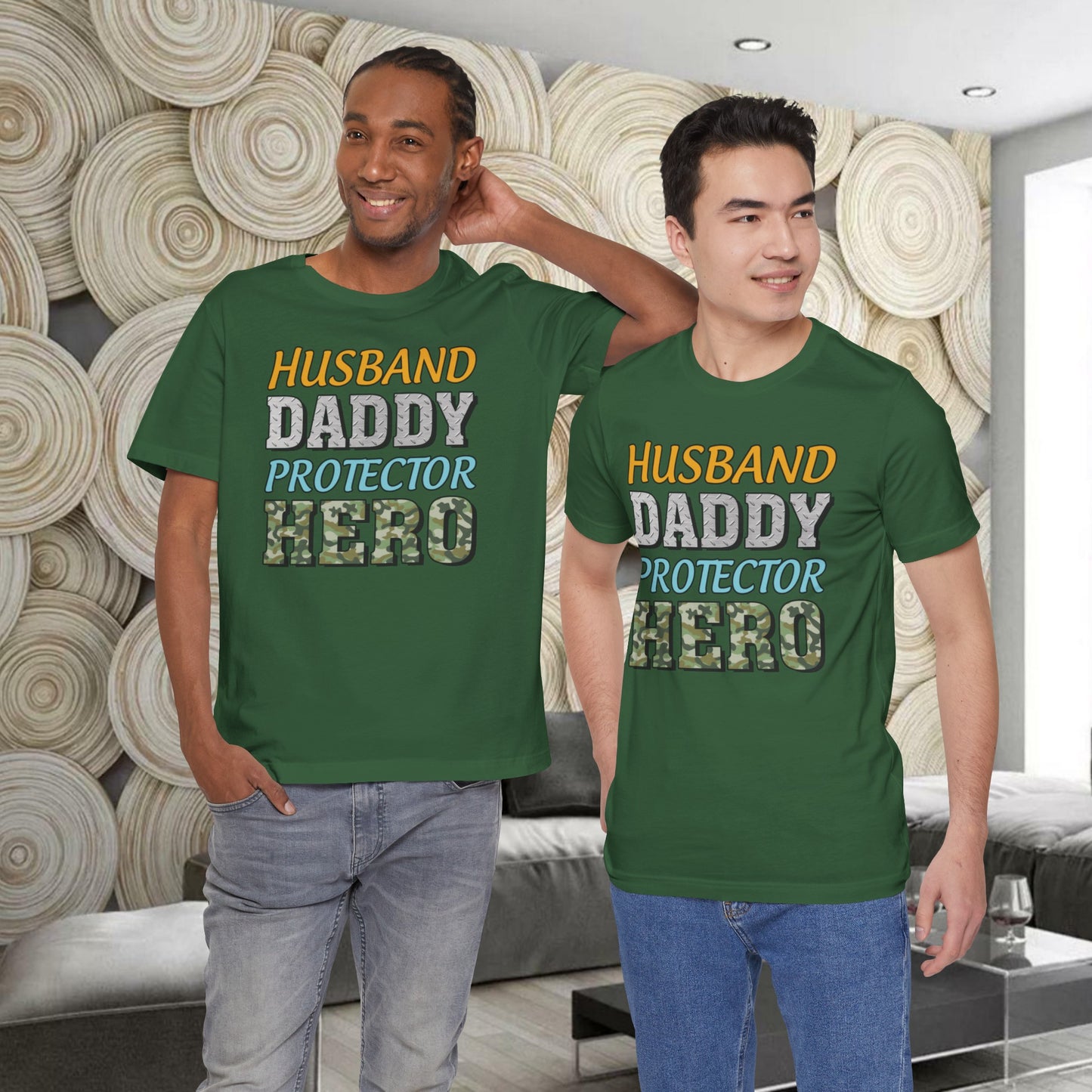 Husband Daddy Protector Hero | Dad | Father's Day | Grandpa | Adult Jersey Short Sleeve Tee