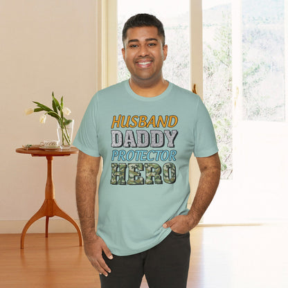 Husband Daddy Protector Hero | Dad | Father's Day | Grandpa | Adult Jersey Short Sleeve Tee